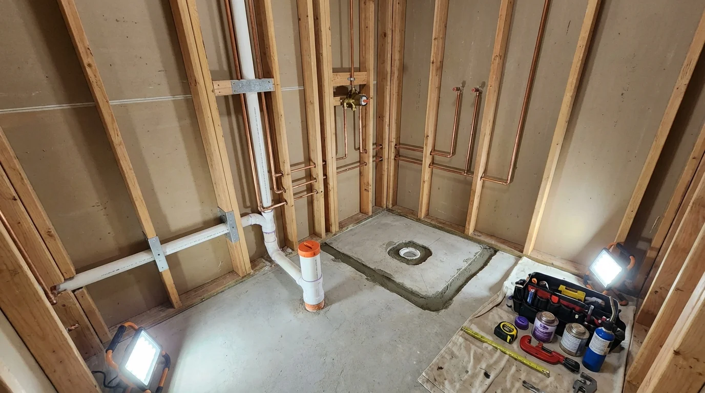 Bathroom rough-in plumbing during remodel by Johns Plumbing LLC in Waukomis