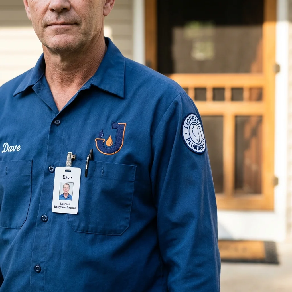 Licensed plumber showing ID badge in Waukomis, OK