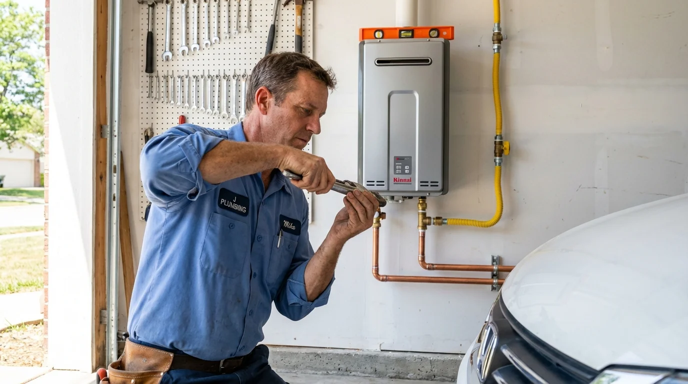 Tankless water heater installation by a Johns Plumbing LLC plumber in Waukomis