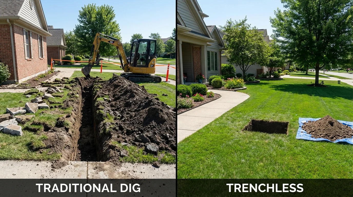 Trenchless sewer repair with minimal yard damage versus traditional excavation in Waukomis, OK